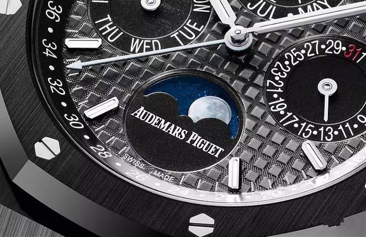The ceramic copy Audemars Piguet Royal Oak Perpetual Calendar watches have black dials.
