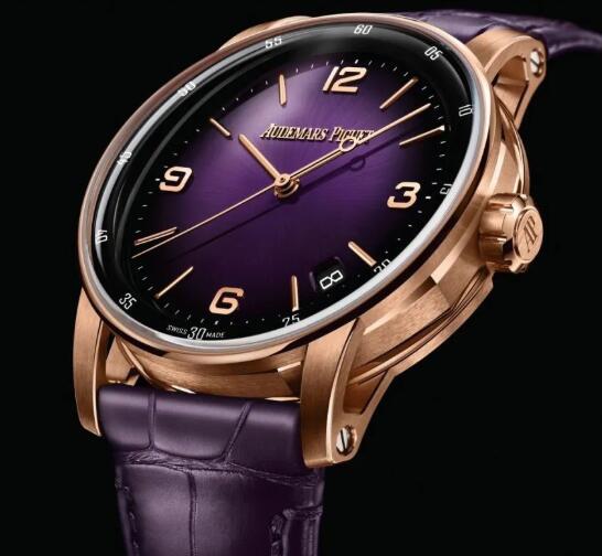 The rose gold case and purple dial make the copy Audemars Piguet more charming.
